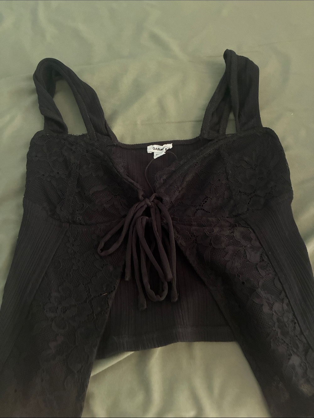 Garage Black Lace Tie-Front Crop Top